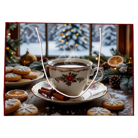 Weihnachtskaffee und Cookies Winterfensterwelt Große Geschenktüte (Rückseite)