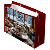 Weihnachtskaffee und Cookies Winterfensterwelt Große Geschenktüte (Vorderseite Schrägansicht)