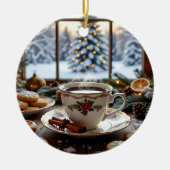 Weihnachtskaffee und Cookies Winterfensterwelt Keramik Ornament (Vorne)