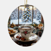 Weihnachtskaffee und Cookies Winterfensterwelt Keramik Ornament (Links)