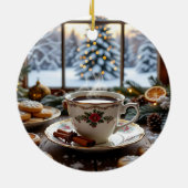 Weihnachtskaffee und Cookies Winterfensterwelt Keramik Ornament (Hinten)