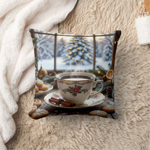 Weihnachtskaffee und Cookies Winterfensterwelt Kissen
