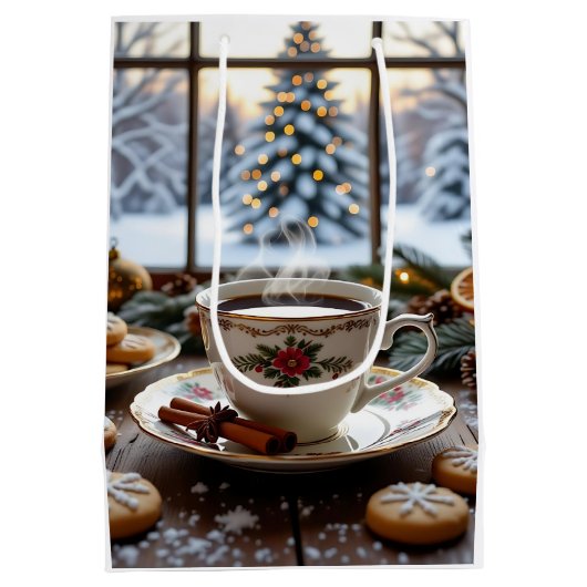 Weihnachtskaffee und Cookies Winterfensterwelt Mittlere Geschenktüte (Rückseite)