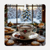 Weihnachtskaffee und Cookies Winterfensterwelt Ornament Aus Metall (Rückseite)