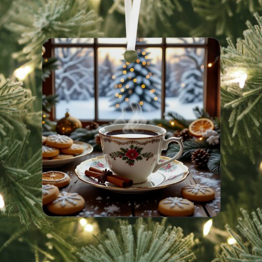 Weihnachtskaffee und Cookies Winterfensterwelt Ornament Aus Metall (InSitu)