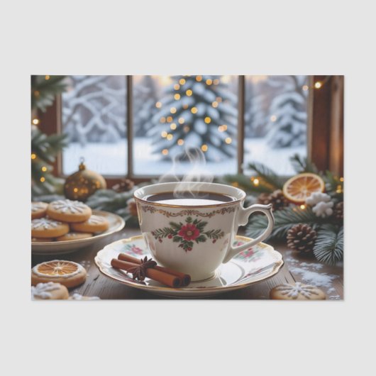 Weihnachtskaffee und Cookies Winterfensterwelt Seidenpapier (Vorderseite)