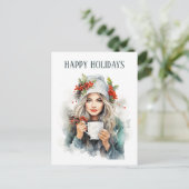 Weihnachtskaffeemannin fügt Text hinzu Postkarte (Stehend Vorderseite)