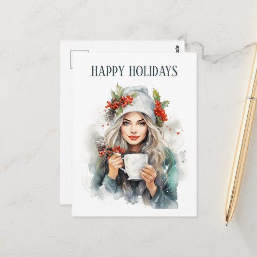 Weihnachtskaffeemannin fügt Text hinzu Postkarte (Vorderseite/Rückseite Beispiel)