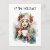 Weihnachtskaffeemannin fügt Text hinzu Postkarte (Vorderseite)