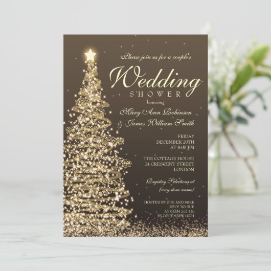 Weihnachtskaffees Dusche Gold Einladung (Stehend Vorderseite)