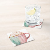 Weihnachtskakao Gold Pink Minze Warme Wünsche Rechteckiger Pappuntersetzer (Vor Ort)