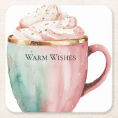 Weihnachtskakao Gold Pink Minze Warme Wünsche Rechteckiger Pappuntersetzer (Vorderseite)