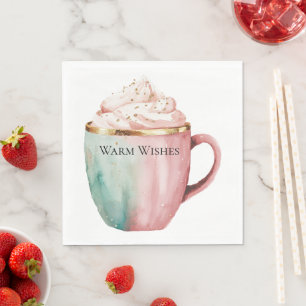 Weihnachtskakao Gold Pink Minze Warme Wünsche Serviette