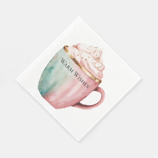 Weihnachtskakao Gold Pink Minze Warme Wünsche Serviette (Ecke)