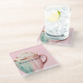 Weihnachtskakao Gold Rosa Minze Warme Wünsche Glasuntersetzer (Schrägansicht)