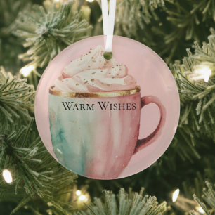 Weihnachtskakao Gold Rosa Minze Warme Wünsche Ornament Aus Glas