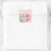 Weihnachtskakao Gold Rosa Minze Warme Wünsche Quadratischer Aufkleber (Tasche)