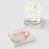 Weihnachtskakao Gold Rosa Minze Warme Wünsche Steinuntersetzer (Seitenansicht)