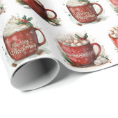 Weihnachtskakao in Aquarellen in Roten Tasse Geschenkpapier (Rolleneckpunkt)