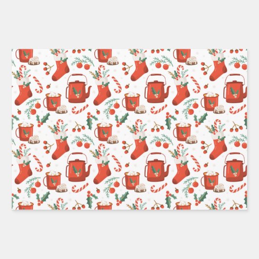 Weihnachtskakao Strumpf Wrapping Paper Set 3 Geschenkpapier Set (Vorderseite)