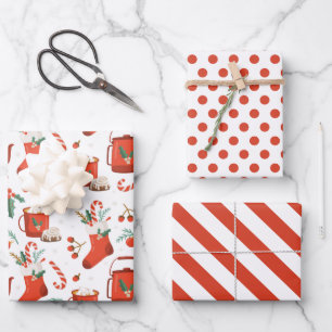 Weihnachtskakao Strumpf Wrapping Paper Set 3 Geschenkpapier Set