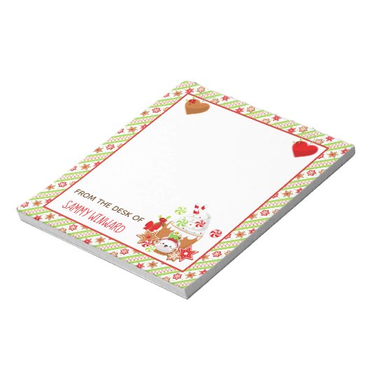 Weihnachtskakao und Cookies Grüner Notepad Notizblock (Rotiert)