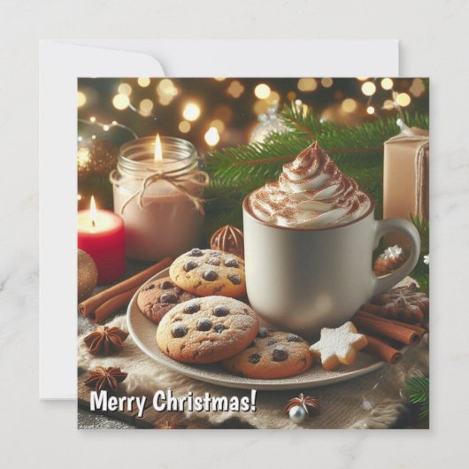 Weihnachtskakao und Kekse Frohe Weihnachten (Vorderseite)