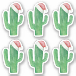 Weihnachtskaktus in Aquarellfarbe. Green Santa Cla Aufkleber