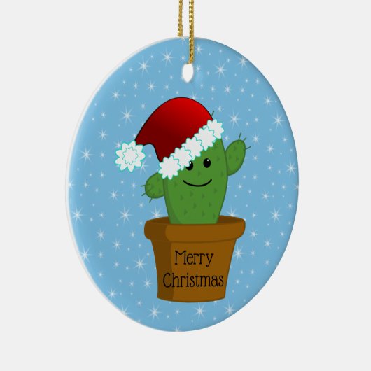 Weihnachtskaktus in einer Weihnachtsmannmütze Keramik Ornament (Rechts)