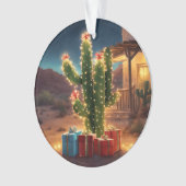 Weihnachtskaktus mit Geschenken vor einem Haus Ornament (Vorderseite)