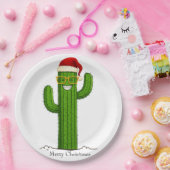 Weihnachtskaktus mit Weihnachtsmannmütze & Brille Pappteller (Party)