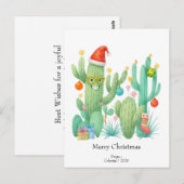 Weihnachtskaktus mit Weihnachtsmannmütze & Ornamen Postkarte (Vorne/Hinten)