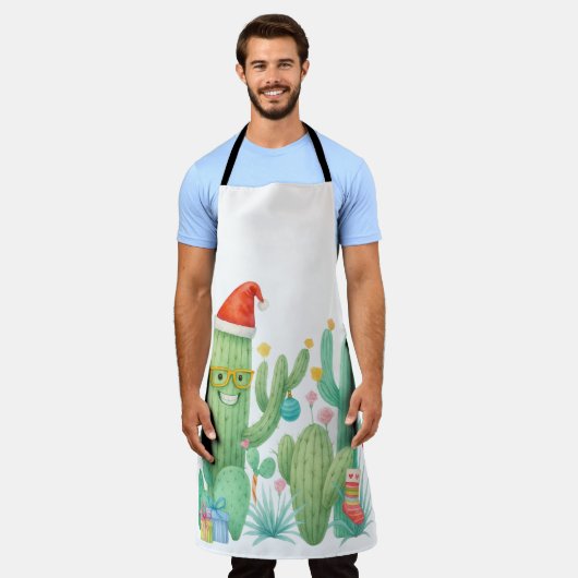 Weihnachtskaktus mit Weihnachtsmannmütze & Ornamen Schürze (Getragen)