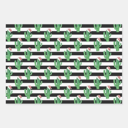 Weihnachtskaktusmuster Santa Cacti. Grünrosa Geschenkpapier Set (Vorderseite 2)
