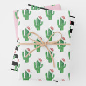 Weihnachtskaktusmuster Santa Cacti. Grünrosa Geschenkpapier Set (Beispiel)