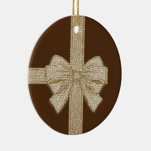 Weihnachtskalender, Beige Bow Keramik Ornament (Rechts)