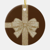 Weihnachtskalender, Beige Bow Keramik Ornament (Vorne)