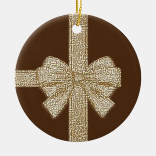 Weihnachtskalender, Beige Bow Keramik Ornament (Vorne)