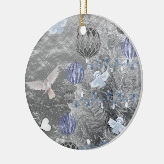 Weihnachtskalender, blaues Silber Keramik Ornament (Links)