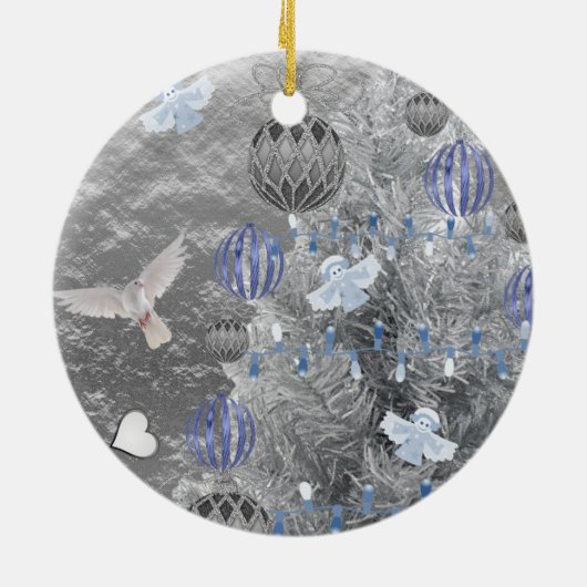Weihnachtskalender, blaues Silber Keramik Ornament (Hinten)