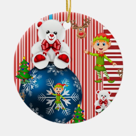 Weihnachtskalender, Elf-Teddy-Bär Keramik Ornament (Vorne)