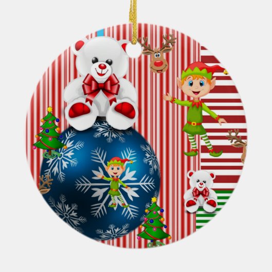 Weihnachtskalender, Elf-Teddy-Bär Keramik Ornament (Hinten)