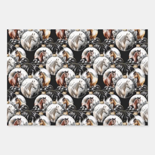 Weihnachtskalender für Pferde in schwarz und gold Geschenkpapier Set (Vorderseite 2)