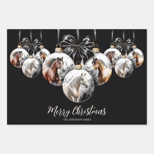 Weihnachtskalender für Pferde in schwarz und gold Geschenkpapier Set (Vorderseite)