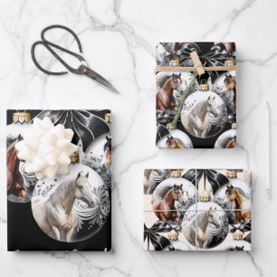 Weihnachtskalender für Pferde in schwarz und gold Geschenkpapier Set