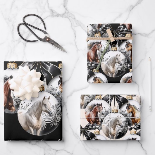 Weihnachtskalender für Pferde in schwarz und gold Geschenkpapier Set (Vorderseite)