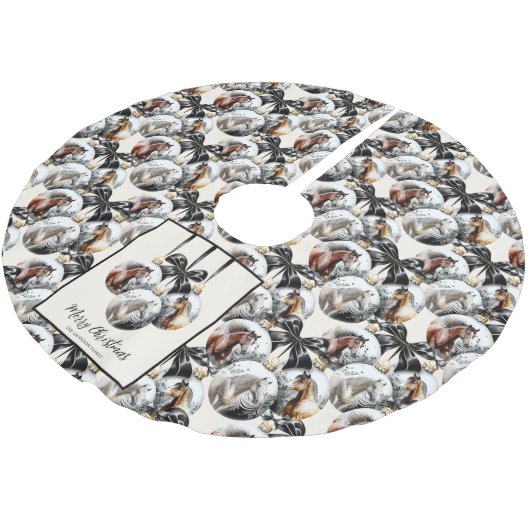 Weihnachtskalender für Pferde in schwarz und gold Polyester Weihnachtsbaumdecke (Schrägansicht)