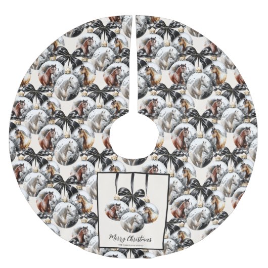 Weihnachtskalender für Pferde in schwarz und gold Polyester Weihnachtsbaumdecke (Vorderseite)