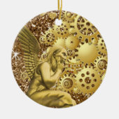 Weihnachtskalender, Goldener Engel Keramik Ornament (Vorne)