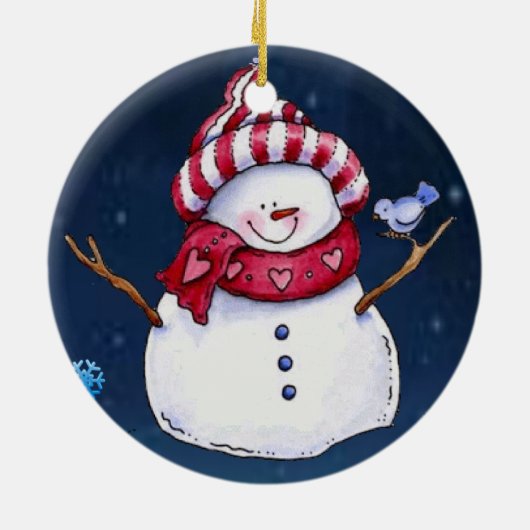 Weihnachtskalender, Schneemann Keramik Ornament (Hinten)